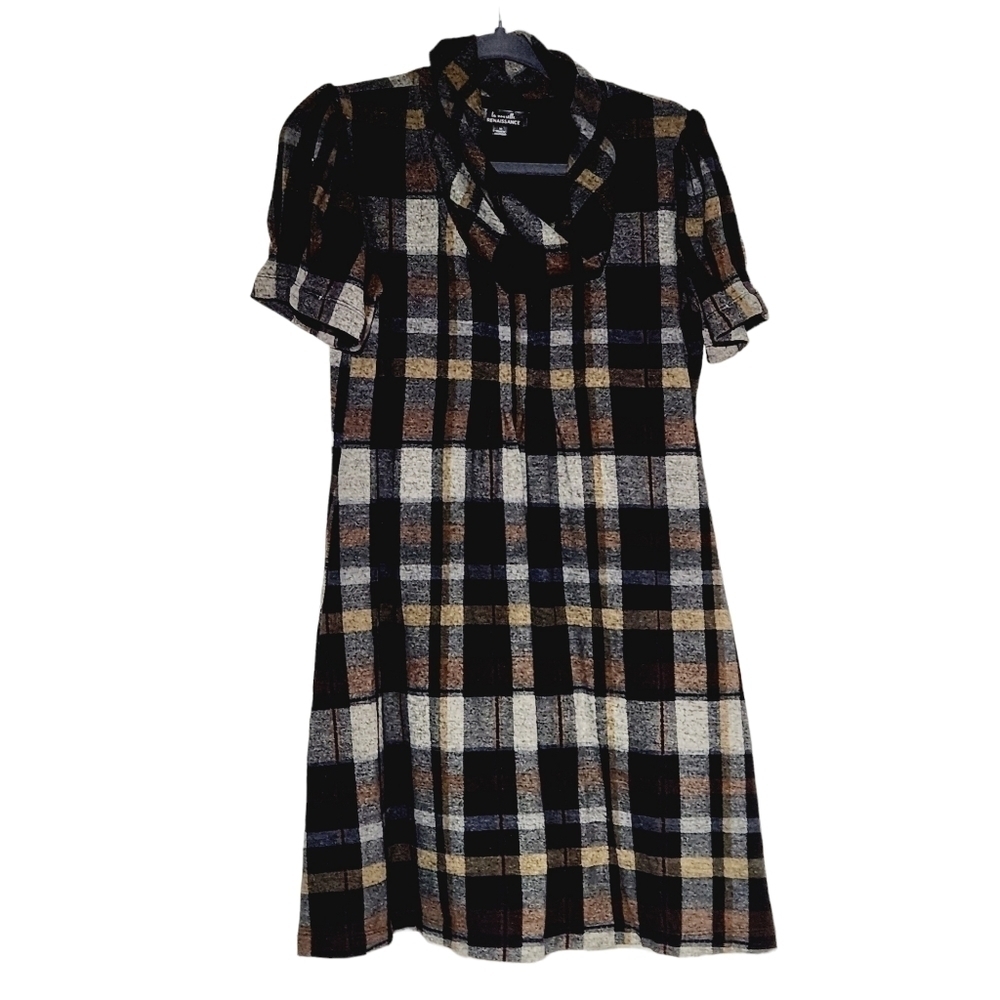 𝅺LA Nouvelle Renaissancela Brown Plaid Print Cowl Neck Sweater Dress Size: M